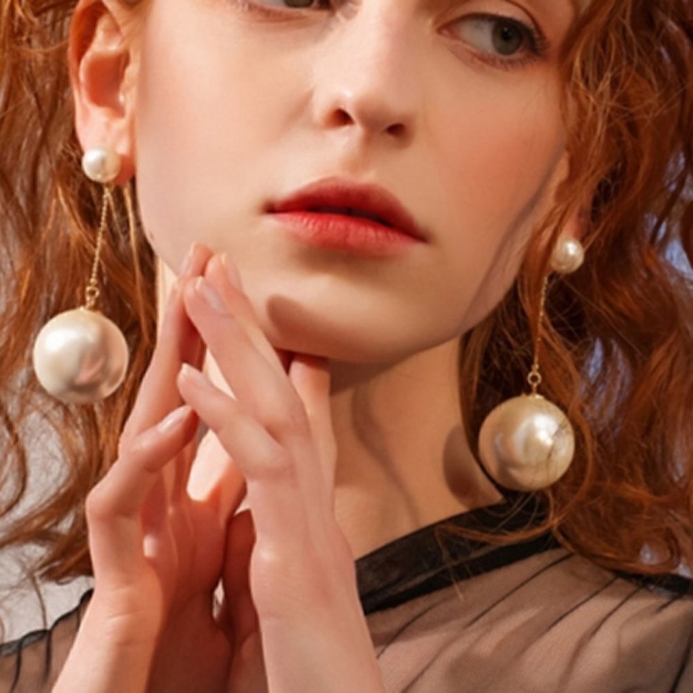 Elegant big double pearls earrings jewelry boho gypsy festival